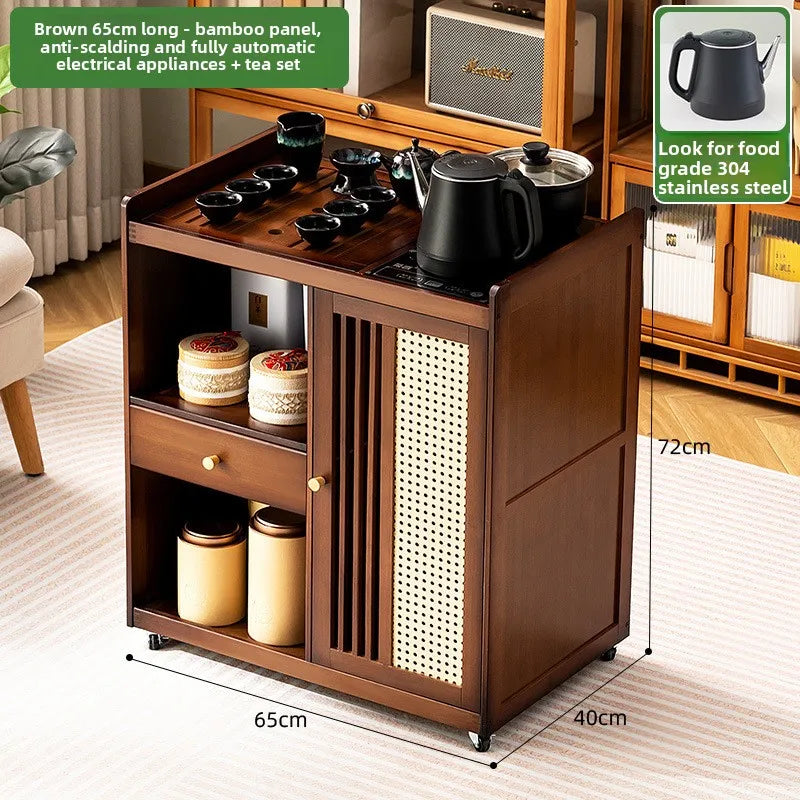 Mobile tea table Small tea table Kettle integrated tea cabinet Solid wood coffee table Tea cart Brewing tea table