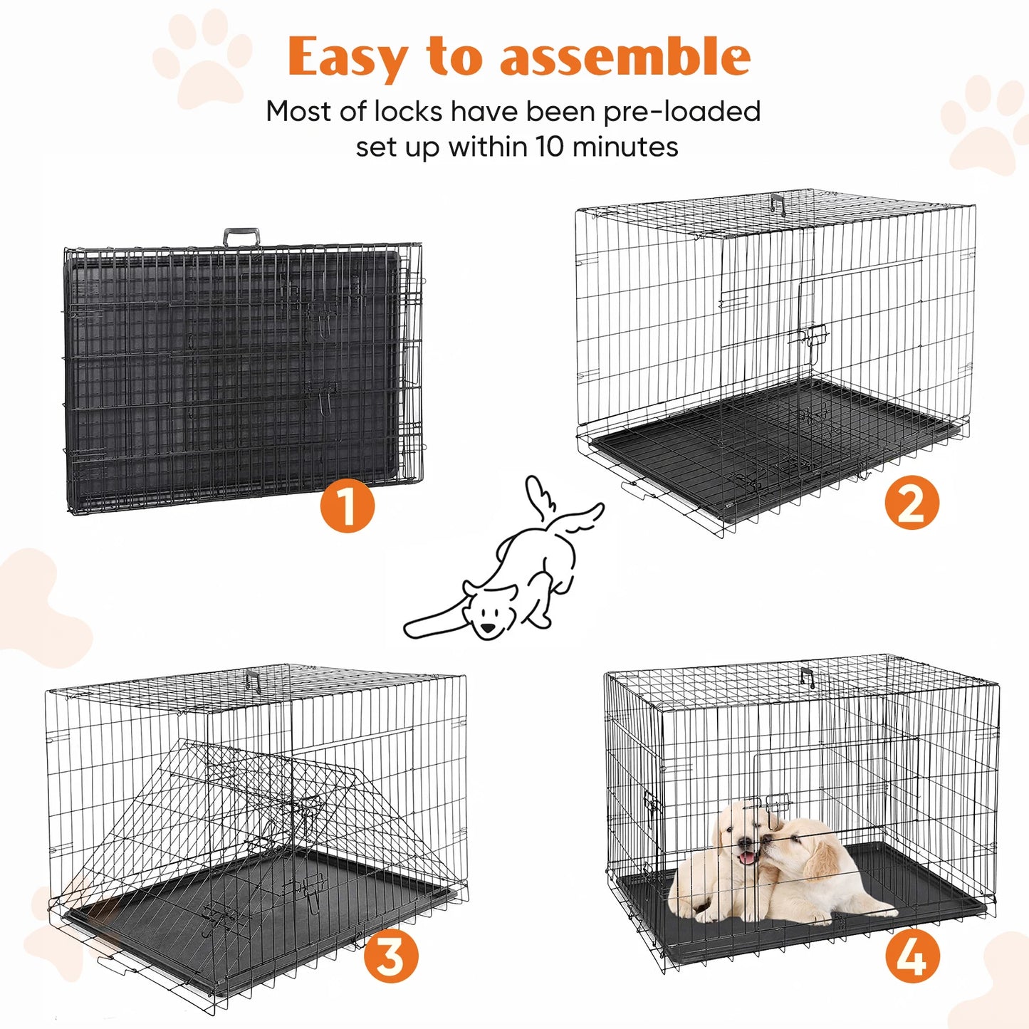 JHK Double Door Folding Metal Wire Dog Cage - Extra Large Pet Kennel with Leak-Proof Pan | AlluCanFind