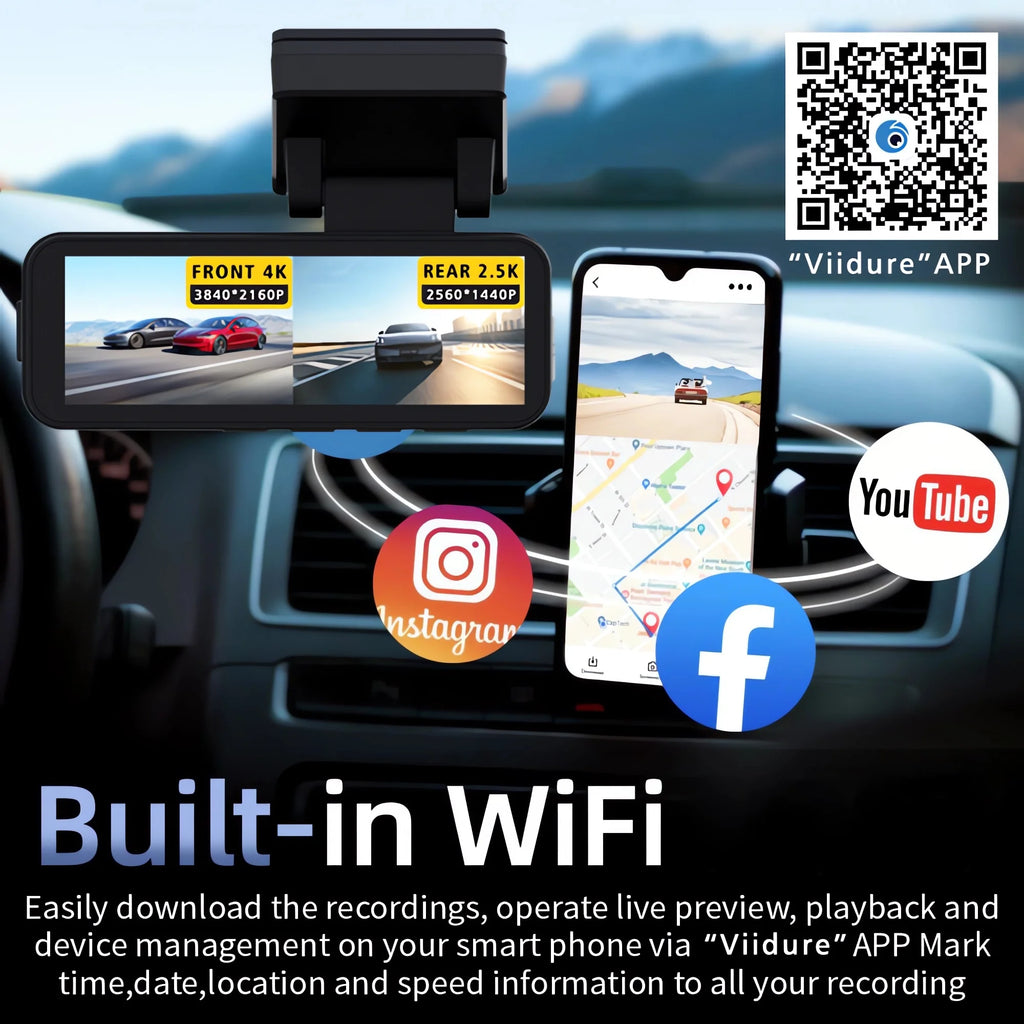 Dash Cam Dual Lens 4K UHD Recording Car Camera DVR Night Vision Video