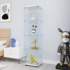 Modern 64.5'' Contemporary 4-Shelf Case Glass Display Cabinet In Clear With Door, Curio Cabinet Collection Display Case, Floor