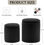 Round Ottoman With Storage Set Of 2, Small Vanity Stool With Storage As Vanity Chair, Sherpa Black Ottoman Foot Rest For Small