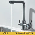 Filter Kitchen Faucet Chrome Drinking Pure Water Kitchen Tap Deck Mounted Dual Handles 3-Ways Hot and Cold Water Mixer