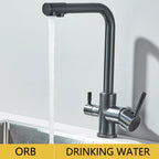 Filter Kitchen Faucet Chrome Drinking Pure Water Kitchen Tap Deck Mounted Dual Handles 3-Ways Hot and Cold Water Mixer