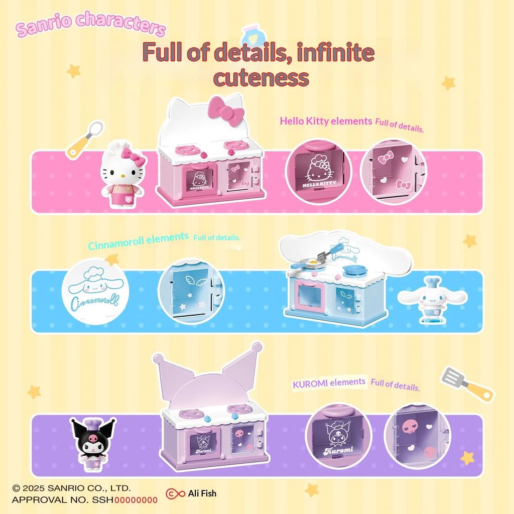 Sanrio Characters Blind Box Kuromi Cinnamoroll Hellokitty Mini Kitchenware Set Kawaii Happy Little Kitchen Figures Toy Gift
