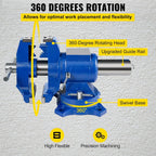 6" Heavy Duty Bench Vise, Double Swivel Rotating Vise Head/Body Rotates 360°,Pipe Vise Bench Vices 30Kn Clamping Force