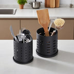 Black Stainless Steel Cutlery Holder - Large - Size Kitchen Storage Container for Knives, Forks & Chopsticks, Easy to Clean