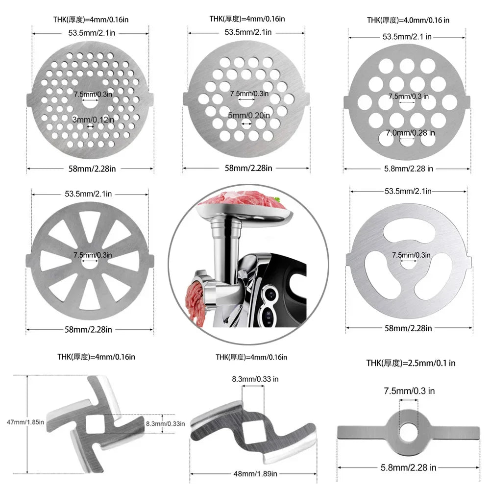 Meat Grinder Pinion Mixer Spare Parts Meat Grinder Knife Stainless Steel Grille for Food Grinder Accessories Kitchen Tool Good