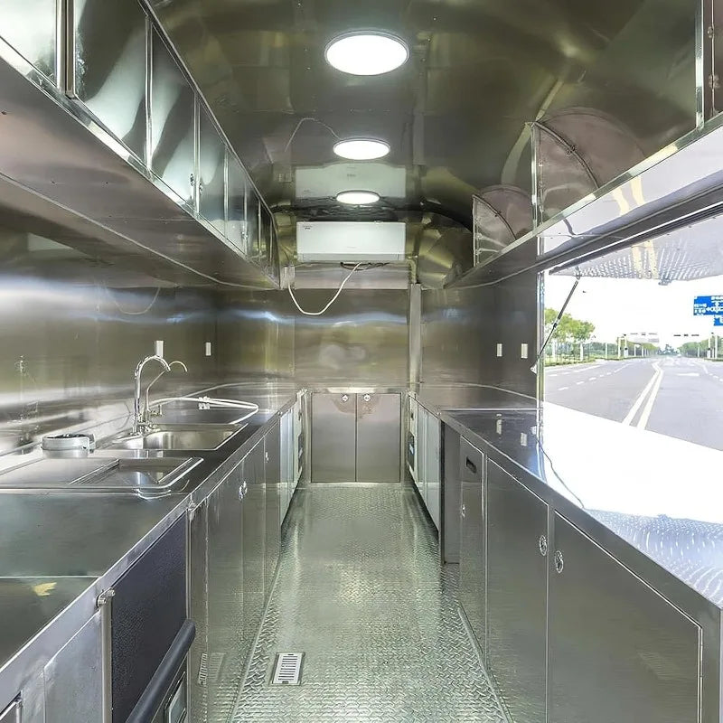 Customized Fully Equipped Food Trucks and Mobile Food Trucks: Commercial Kitchens with refrigerators, Stainless Steel counters