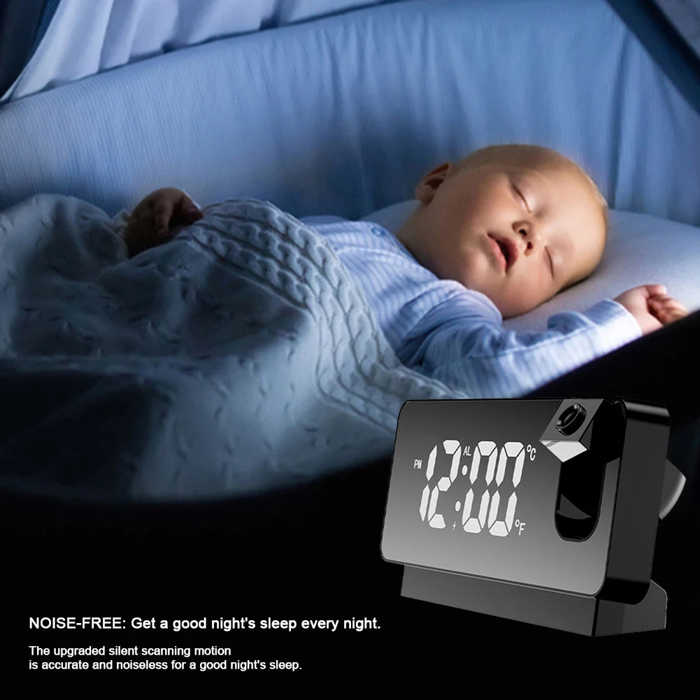 Advanced Digital Alarm Clock with 180 Degree Ceiling Projector and LED Display Perfect for Bedroom and Office Use