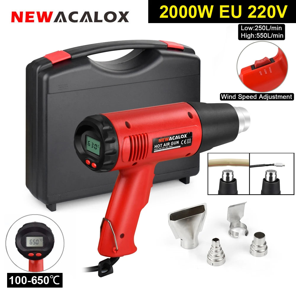 NEWACALOX Heat Gun,Variable Temperature Settings 100~650℃ Fast Heat Hot Air Gun for Vinyl Wrap, Crafts, Shrink Tubing