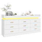 9 Drawer Dresser with LED Light & Charging Station, Modern Chest of Drawers for Closet, 63" Wide Drawer Organizer Cabinet