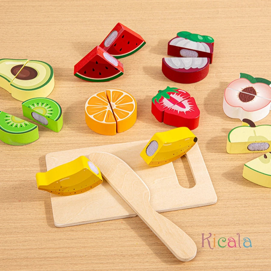 Wooden Kitchen Pretend Toy Simulation Cutting Fruit Food Game Velcro Play Kitchen set Montessori Educational Toy For Boys Girls