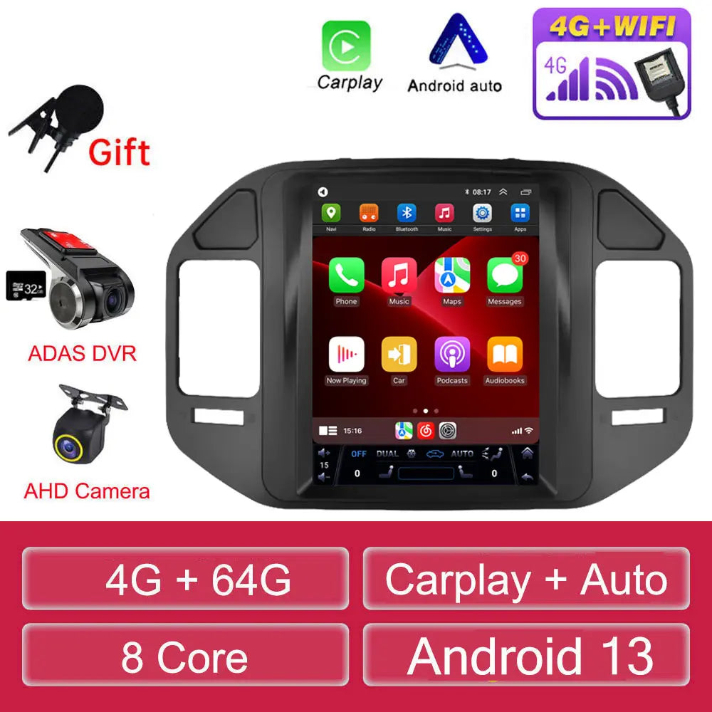 For Mitsubishi Pajero V60 V68 V73 1999-2006 Tesla style Screen Android 13 Carplay Car Radio Multimedia Player Navigation Auto