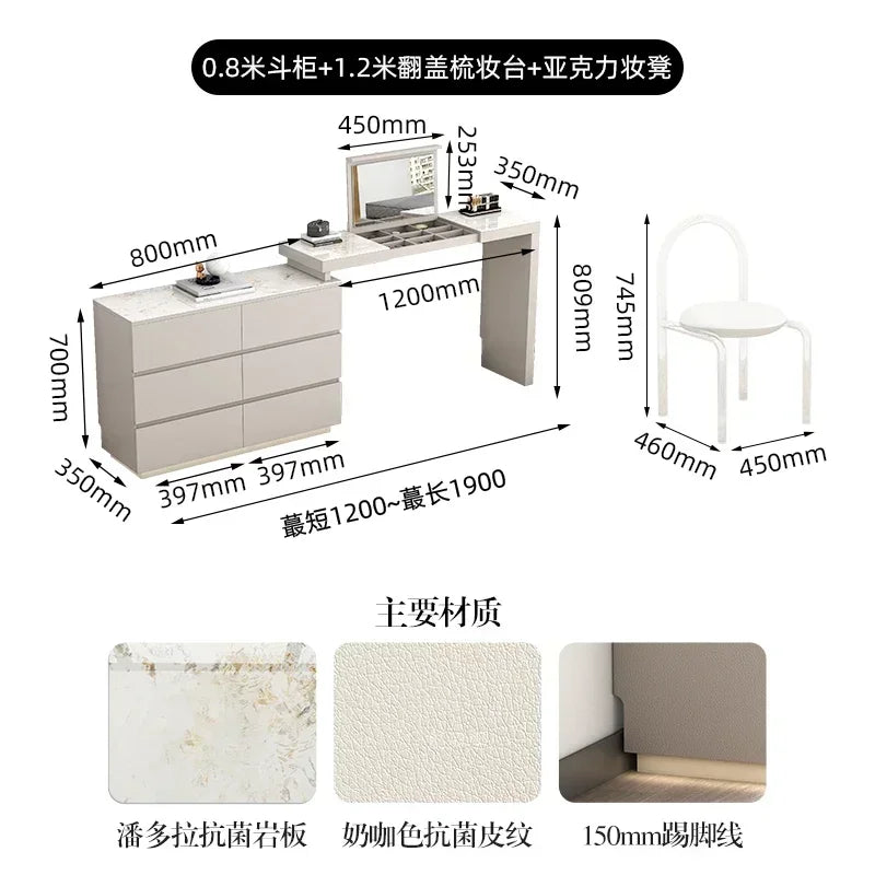 Minimalist bedroom dresser, storage cabinet, retractable bedside chest of drawers, dressing table, folding mirror