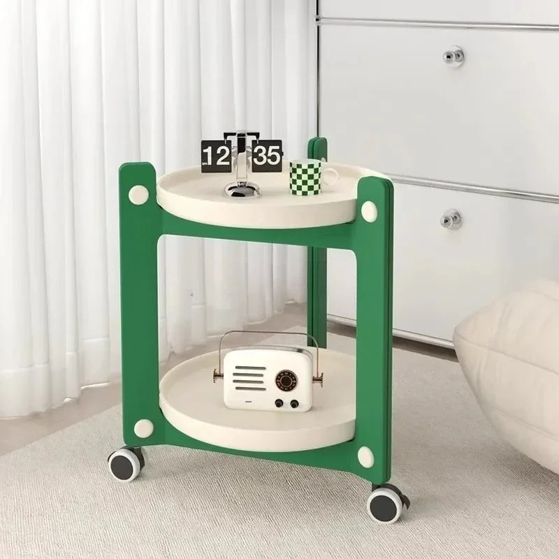 Household Living Room Movable Coffee Table Nordic Minimalist Wheeled Cart Bedside Circular Storage Rack