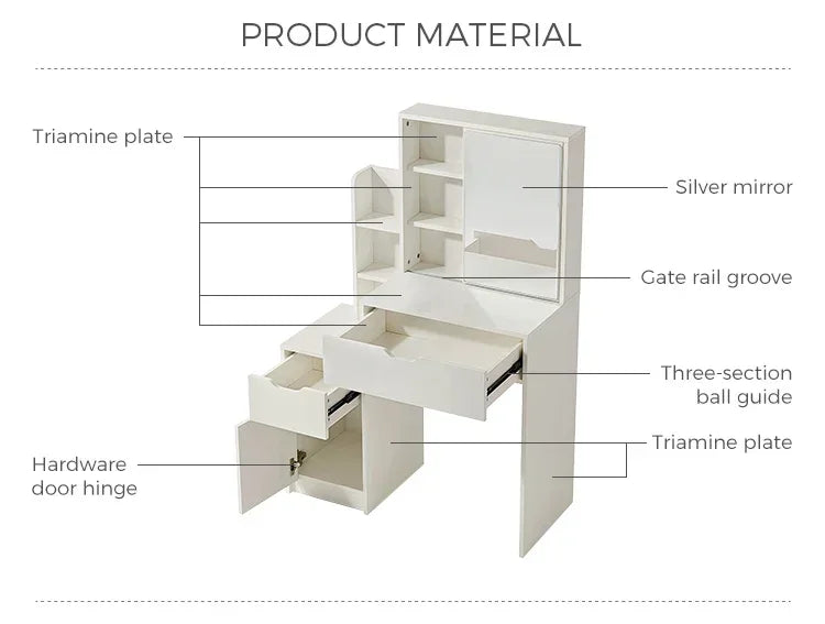 Modern Glass Wooden Bedroom Dresser White With Mirror Dressing Makeup Vanity Table Furniture