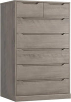 51" Tall 7 Drawers Dresser, Modern Grey Dresser, Wood Dressers & Chests of Drawers with Cut-Out Handles, Upright Drawer Chest,
