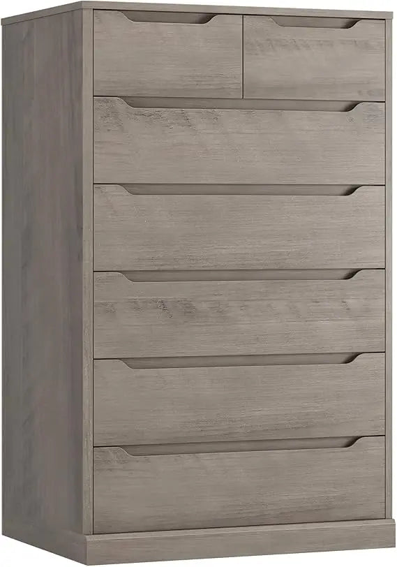 51" Tall 7 Drawers Dresser, Modern Grey Dresser, Wood Dressers & Chests of Drawers with Cut-Out Handles, Upright Drawer Chest,