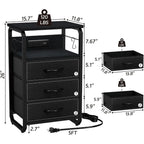 Bed Side Table with 3 Fabric Drawers,  LED Nightstand with Hooks, Bedside Table with Charging Station, End Table with Storage