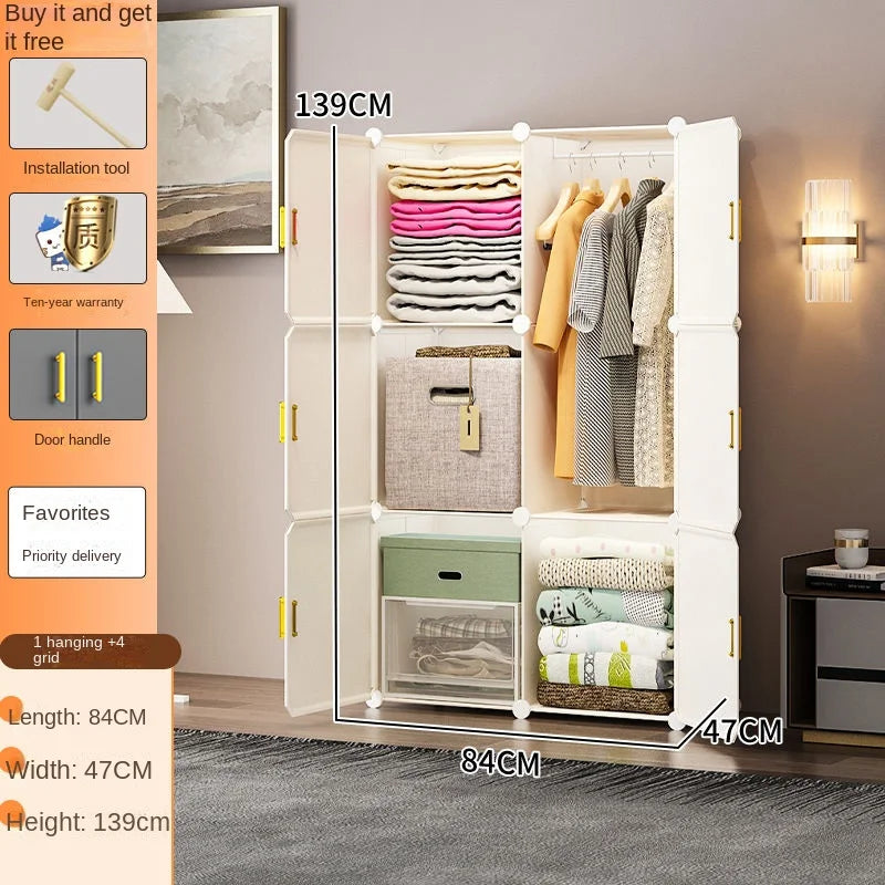 New Simple Wardrobe Clothes Assembly Plastic Collapsible Sturdy Dustproof Cabinets Dressers Cube Storage Locke Closet Furniture