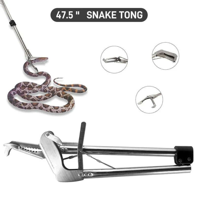 Professional Snake Tongs, Heavy Duty, Metal Clamp, Grabber, Wide Jaw Catching, Foldable Handling Tool, 1.2m