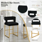 26" H Counter Height Bar Stools Set of 4, Modern Velvet Bar Stools with Square Open Backrest and Gold Metal Frame