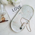 Luxury Green Marble Oval Tray: Bathroom Organizer & Fruit Serving Platter, Waterproof Stone Decor for Hotel Spa Home Kitchen