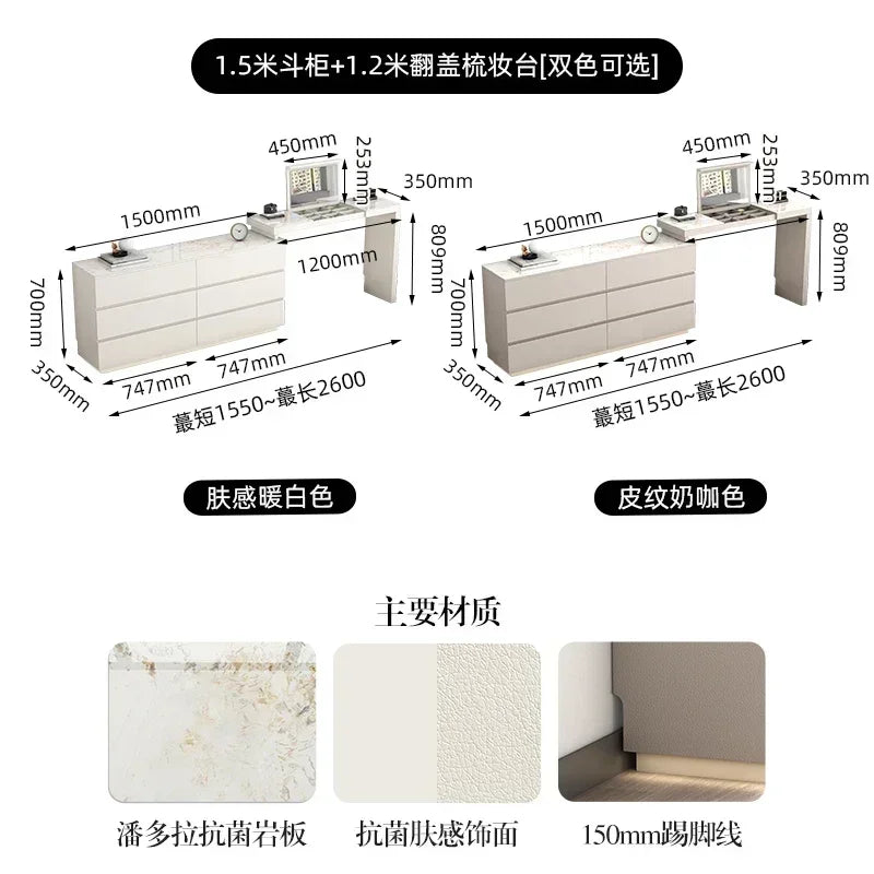 Minimalist bedroom dresser, storage cabinet, retractable bedside chest of drawers, dressing table, folding mirror