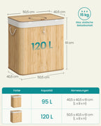 SONGMICS returnable bottle collection container, 120 L returnable bottle container, bamboo, bottles collector empties, recycling container