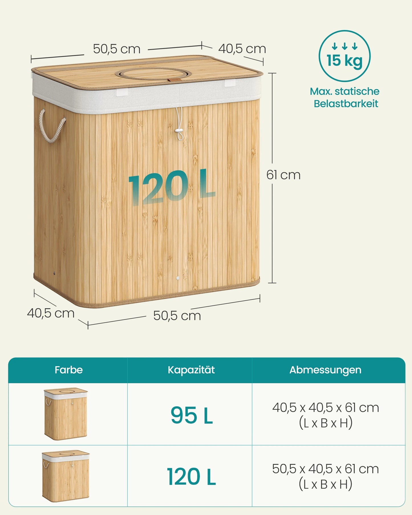 SONGMICS returnable bottle collection container, 120 L returnable bottle container, bamboo, bottles collector empties, recycling container