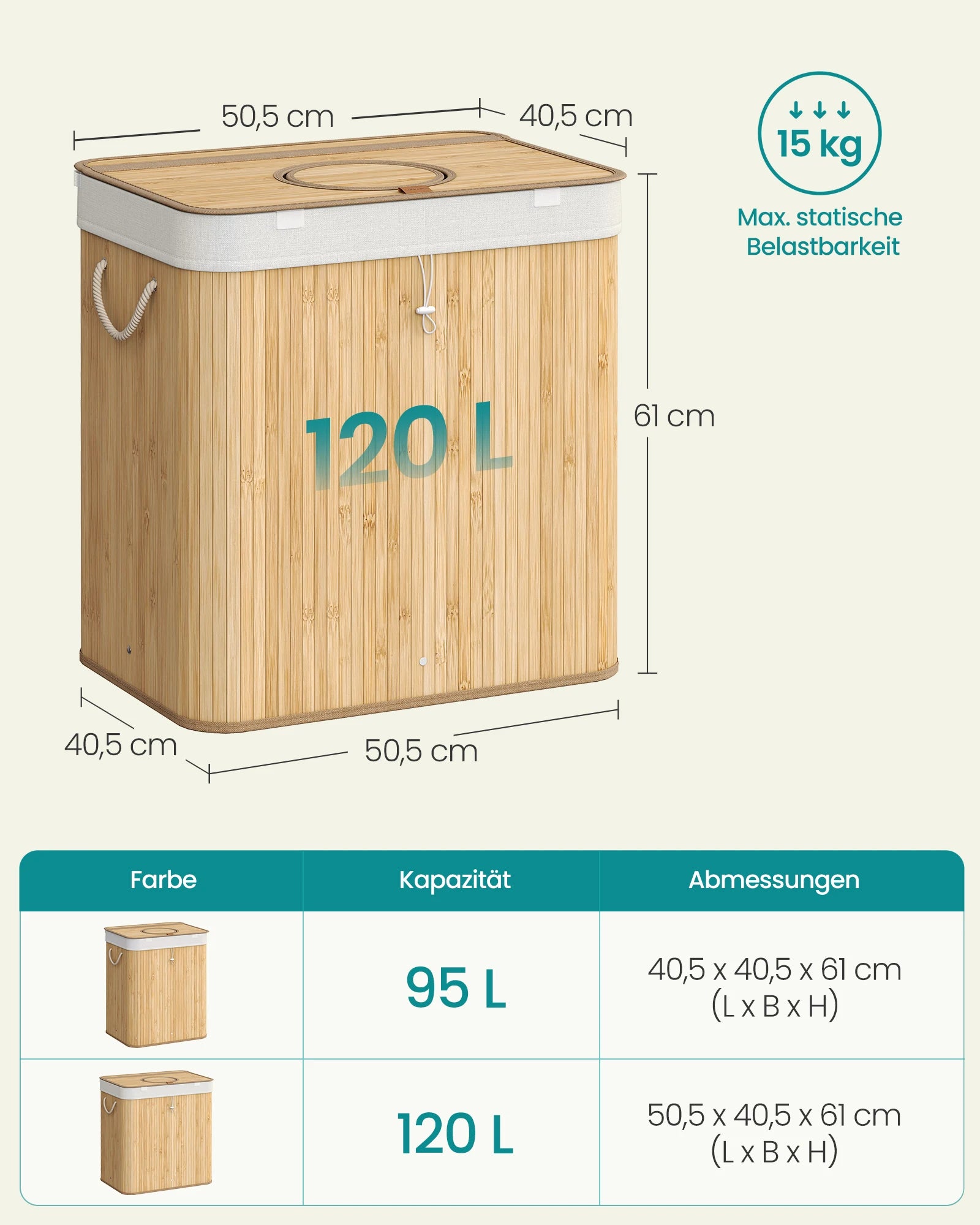 SONGMICS returnable bottle collection container, 120 L returnable bottle container, bamboo, bottles collector empties, recycling container