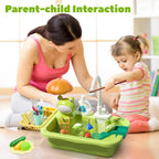 Kids Electric Kitchen Sink Toys with Running Water, Pretend Play Dishwasher & Fishing Toys, Educational Role Play Gift for Girls