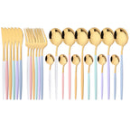 24Pcs Dinnerware Set Stainless Steel Tableware Knife Fork Tea Spoon Cutlery Set Multiple Colour Silverware Kitchen Flatware Set