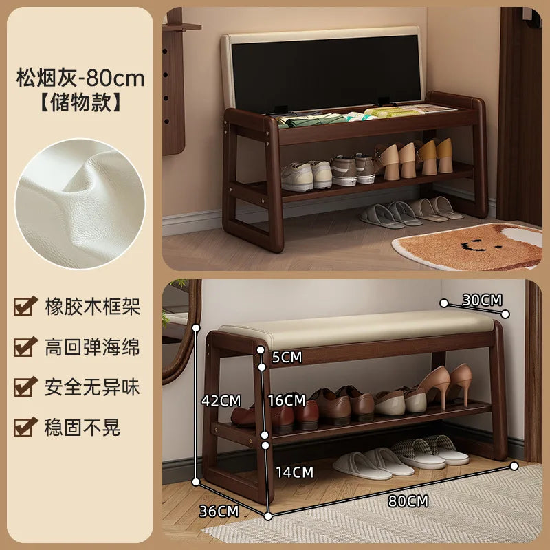 Modern Solid Wood Shoe Bench Entryway Multilayers Storage Stool Luxury Design for Hallway Bedroom Wide and Comfortable