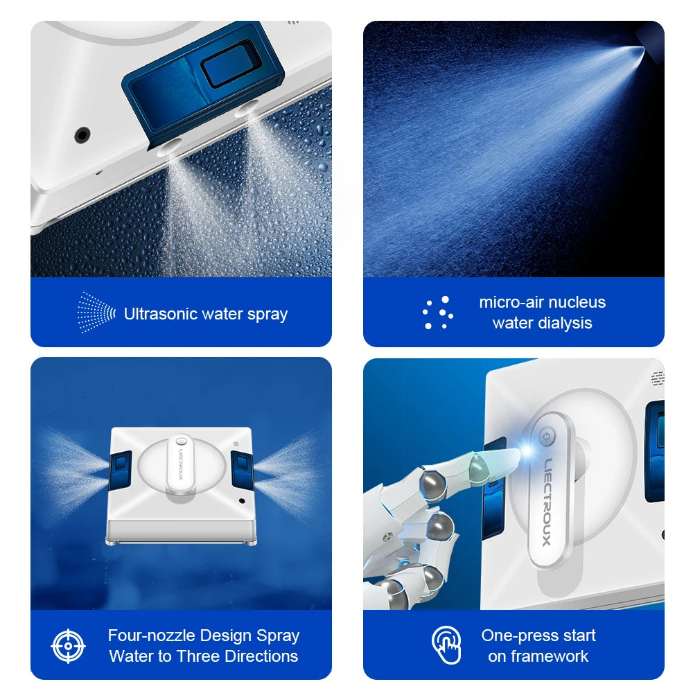 Robot Window Cleaner LIECTROUX YW509, Dual Water Spray,Home Wall Glass Window Robot Vacuum Cleaner,Strong Vacuum,Smart Memory