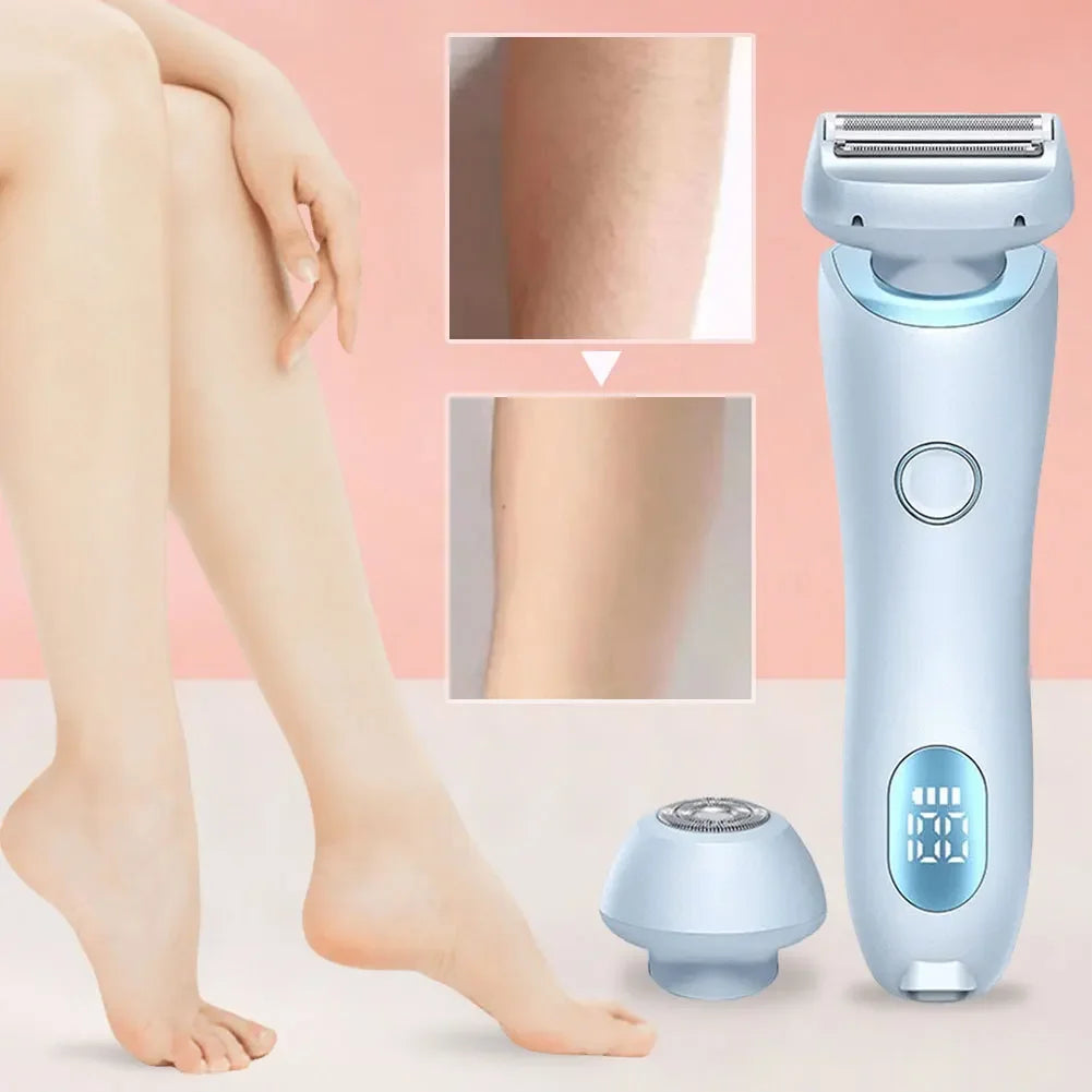 Women Electric Epilator 2 in 1 Body Hair Removal Razor Waterproof Rechargeable Bikini Trimmer for Pubic Legs Underarms Face Hair