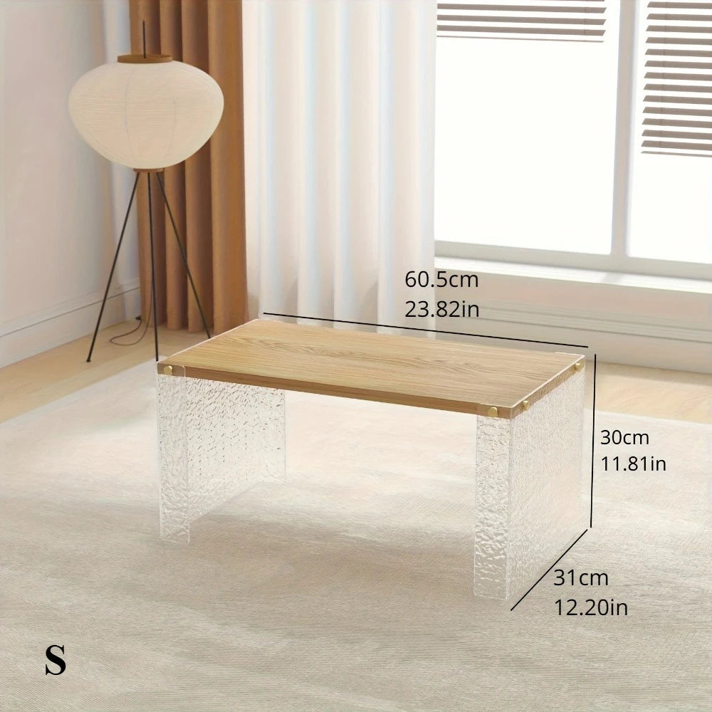 Log Style Sofa Table, Long Table for Living Room, Tea Room, and Reception Room, Acrylic + Wood, Tea Table Center Table