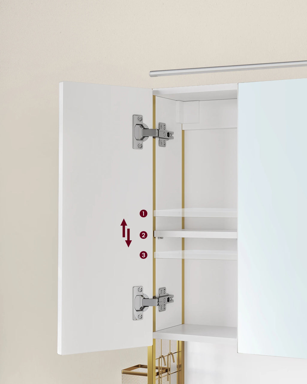 VASAGLE wardrobe bathroom mirror with lighting, bathroom wardrobe, integrated cable, bathroom wardrobe, wall wardrobe