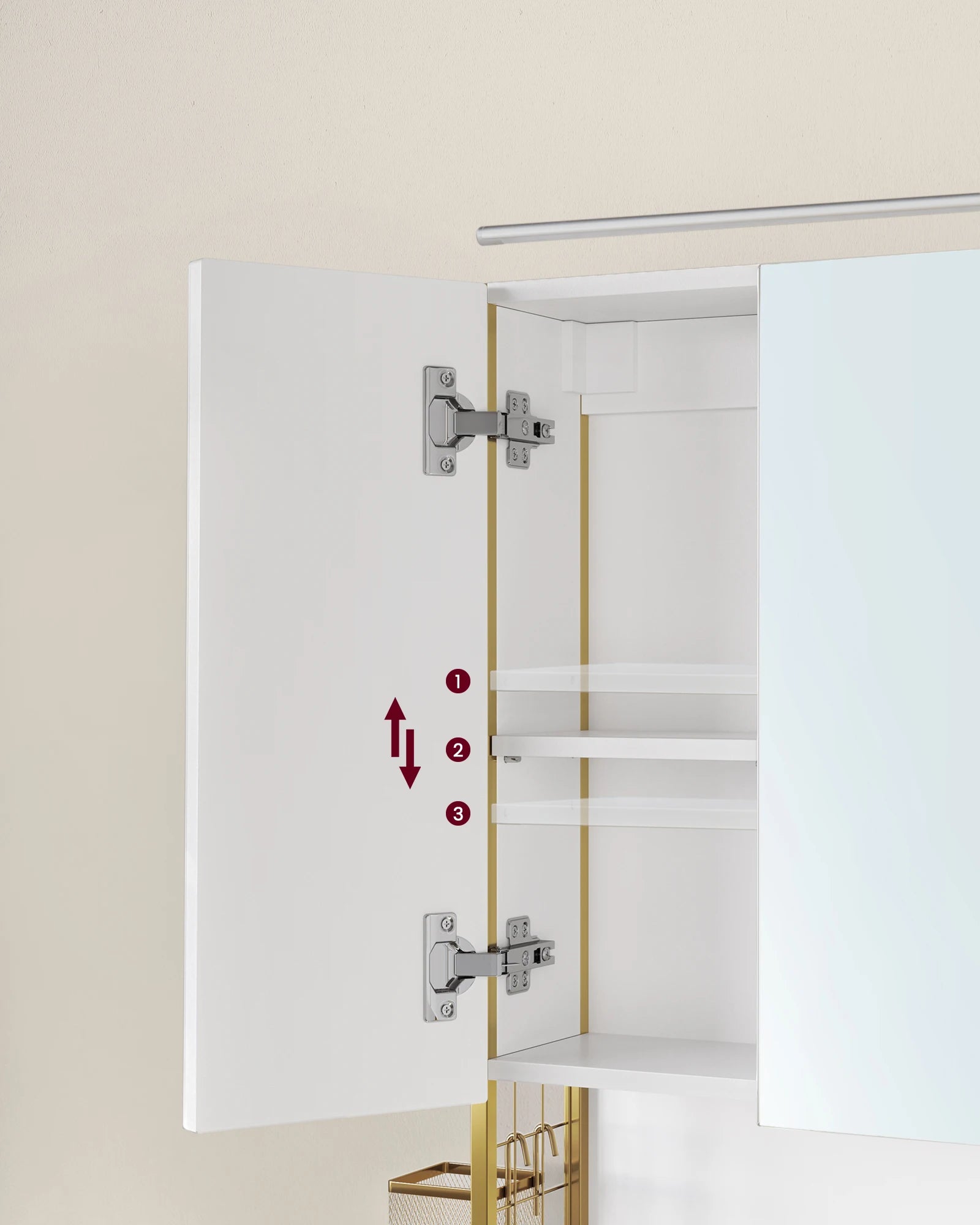 VASAGLE wardrobe bathroom mirror with lighting, bathroom wardrobe, integrated cable, bathroom wardrobe, wall wardrobe