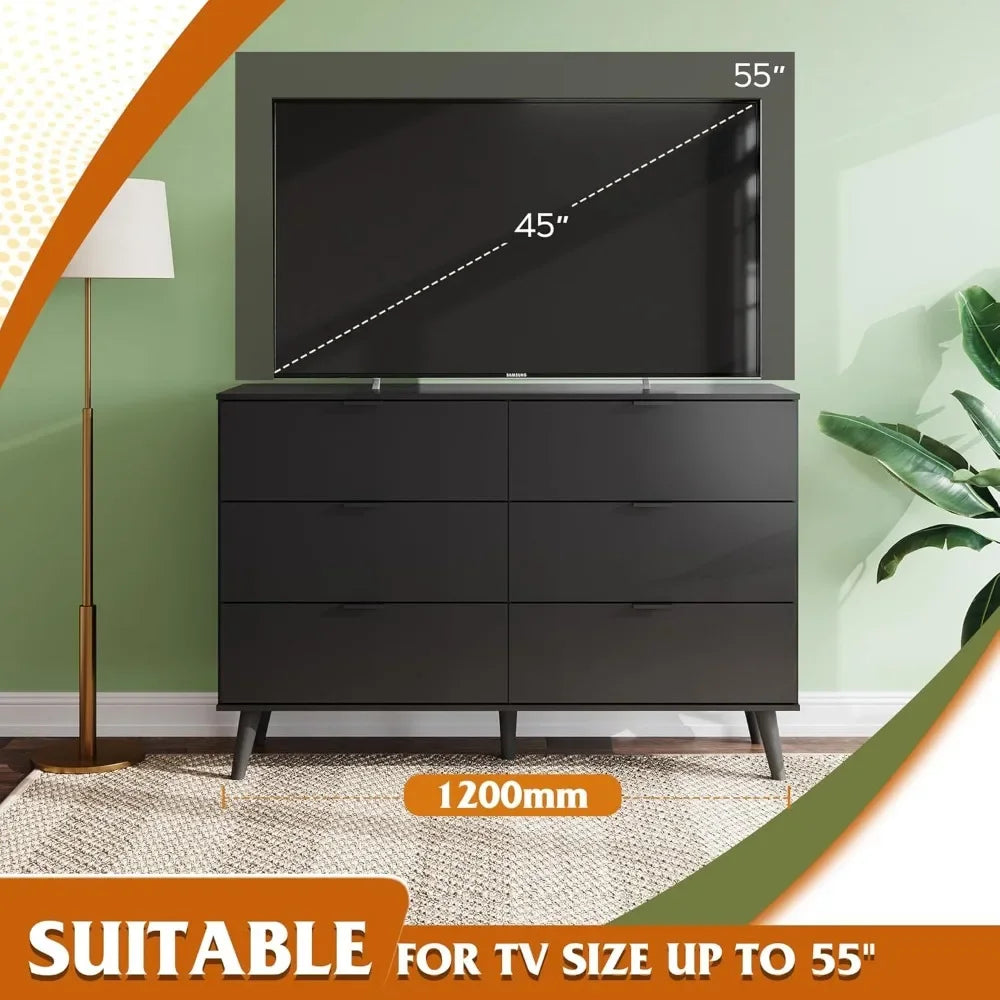 Wood Dresser Storage Organizer with Sturdy Metal Handle, TV Stand for 55 inch TV, Chest of Drawers for Living Room, Hallway