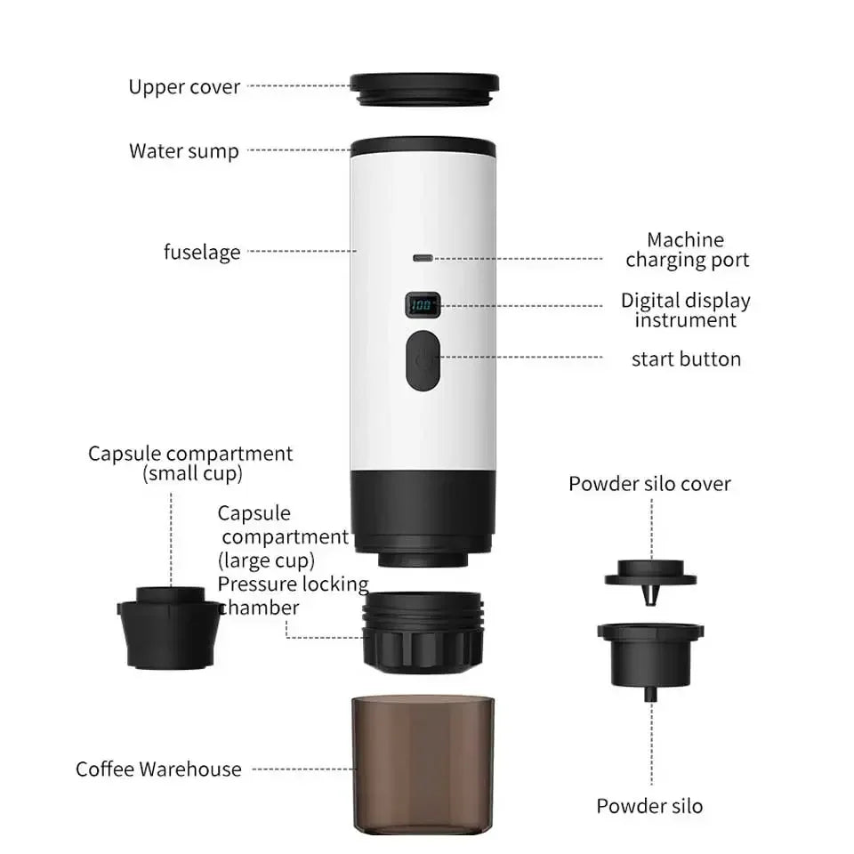 3-in-1 Portable Electric Coffee MakerCapsule Coffee Grinder Travel Coffee Maker with Cordless Heating for Car and Home Camping