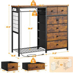 49.2" W Dresser for Bedroom with Hanging Rack 6 Drawers Dresser with LED Lights & Charging Station, Fabric Dressers & Chest of D
