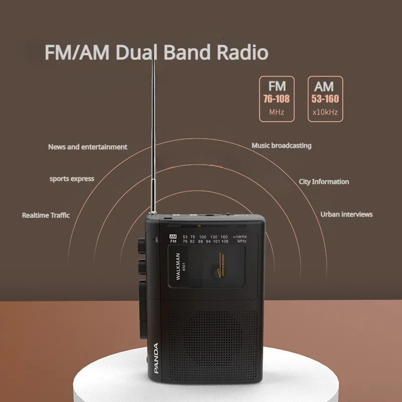 Portable Retro AM/FM Cassette Player & Walkman w/ Speaker