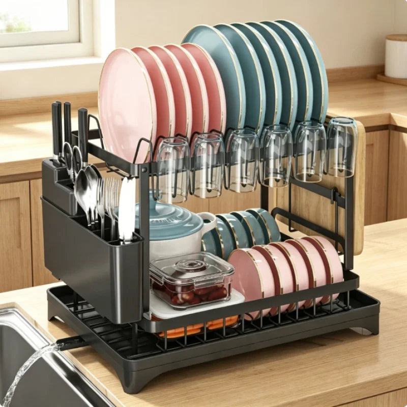 Dish Rack Kitchen Storage Organizer for Bowls Plates Snap On Design No Drilling Installation Home Supplies