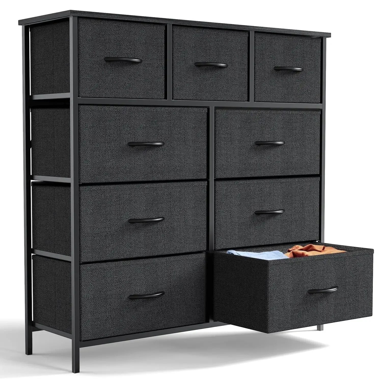 9 Drawer Fabric Dresser for Bedroom, Chest of Drawer Organizer Storage Cabinet for Closet, Entryway, Black