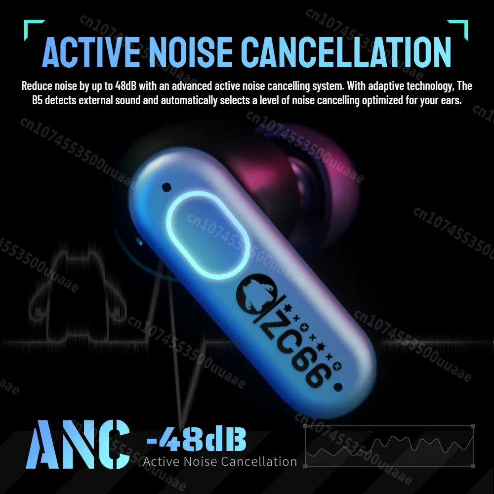 Zombies Cat B5 Active Noise Cancellation Headphone Bluetooth 5.4 ANC Earbuds Dual Connection TWS Wireless Earphones with 4 Mics