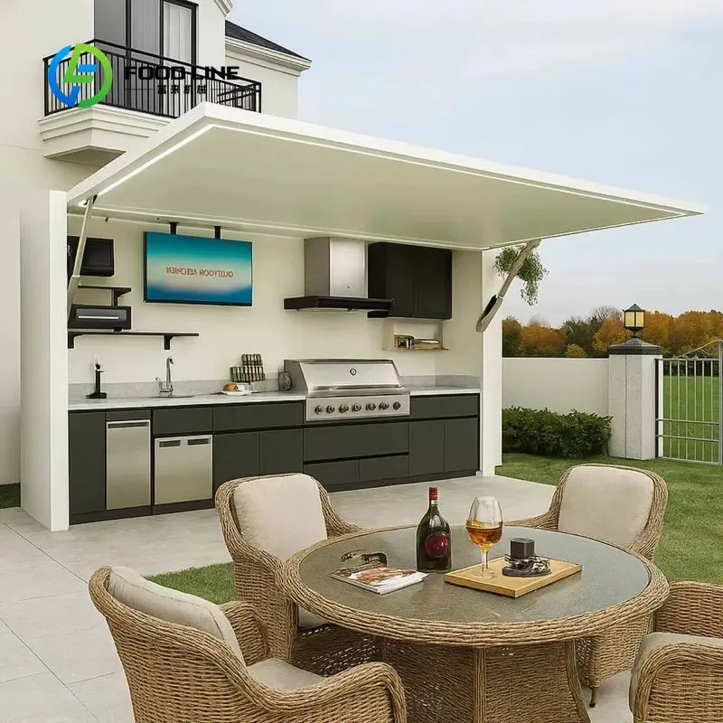 Customized Modern Outdoor Kitchen Cabinet With Acrylic Faucet Sink and Storage For Patio Deck BBQ Station