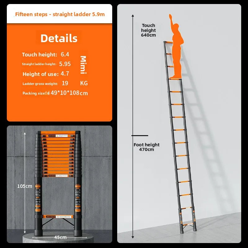 Thickened carbon steel telescopic ladder Multifunctional herringbone ladder Bamboo ladder Lifting  folding engineering staircase