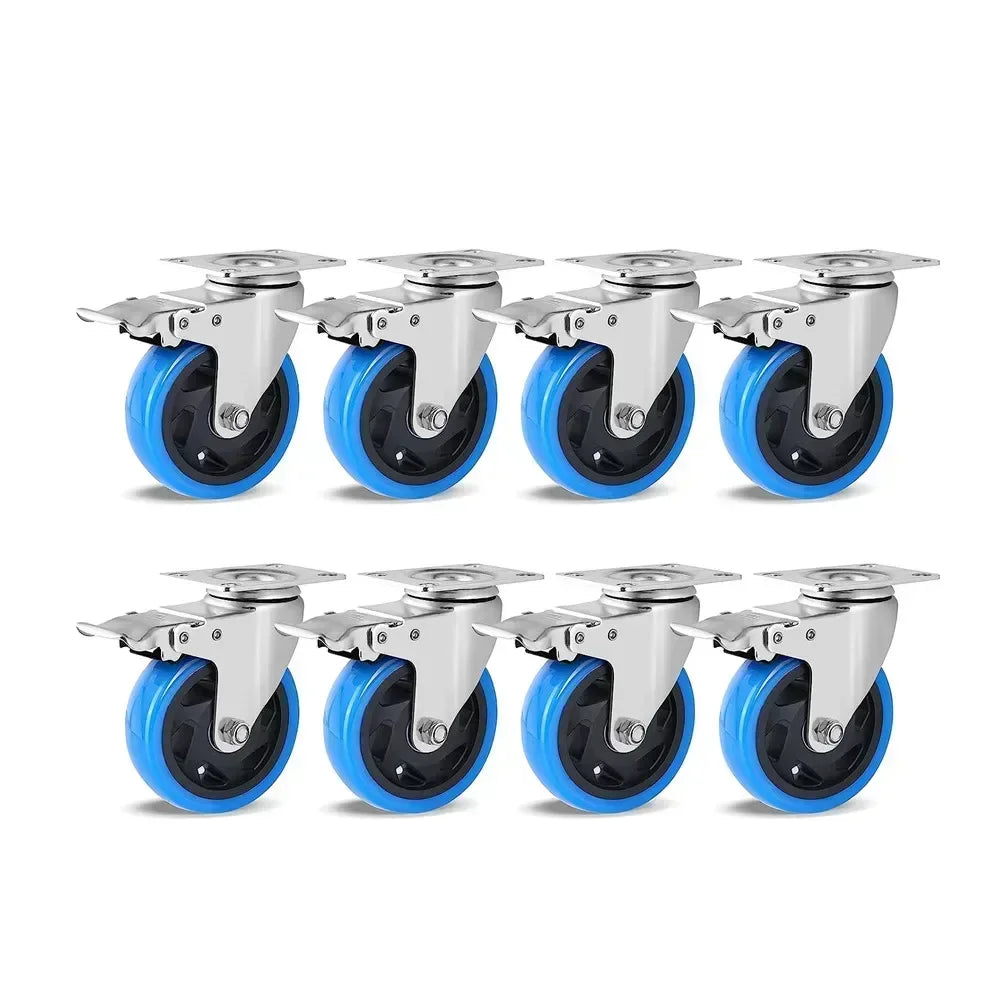 Fixkit 4x 100mm Swivel Castors with Brake Transport Castors Heavy Duty Castors 150kg Per Castor Polyurethane Furniture Wheel
