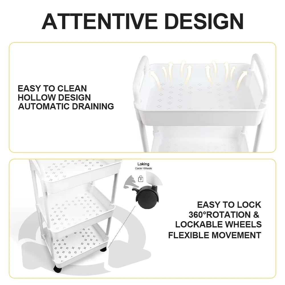 Bathroom Cart with Wheels Kitchen Small Storage 3-4 Tier Rack Rolling Trolleys Organizer Shelf for Office, Living Room, Kitchen